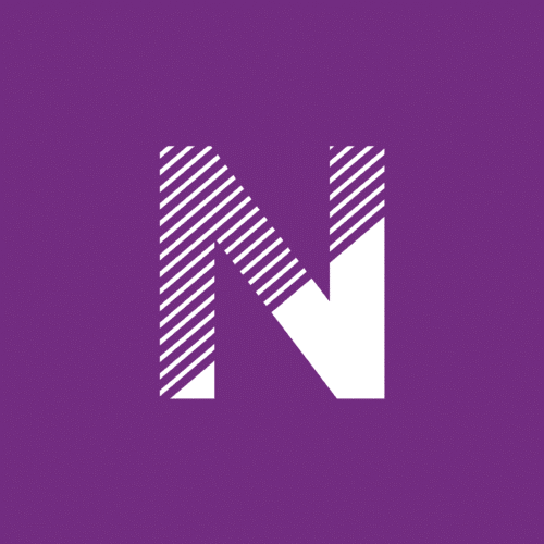 Logo designed letter N with right bottom portion solid and top left made of lines.